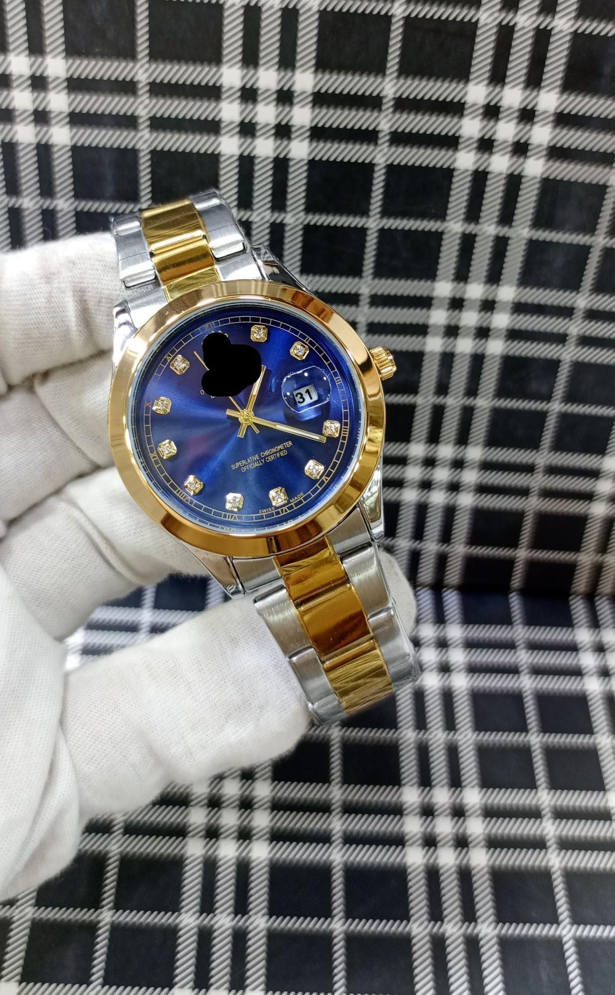 New Luxury Golden Blue Silver Dail color Tag Lock Date Working Men Watches