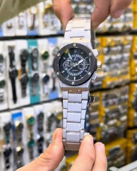 New Shapater Luxury Silver Black Double Lock Men Watch