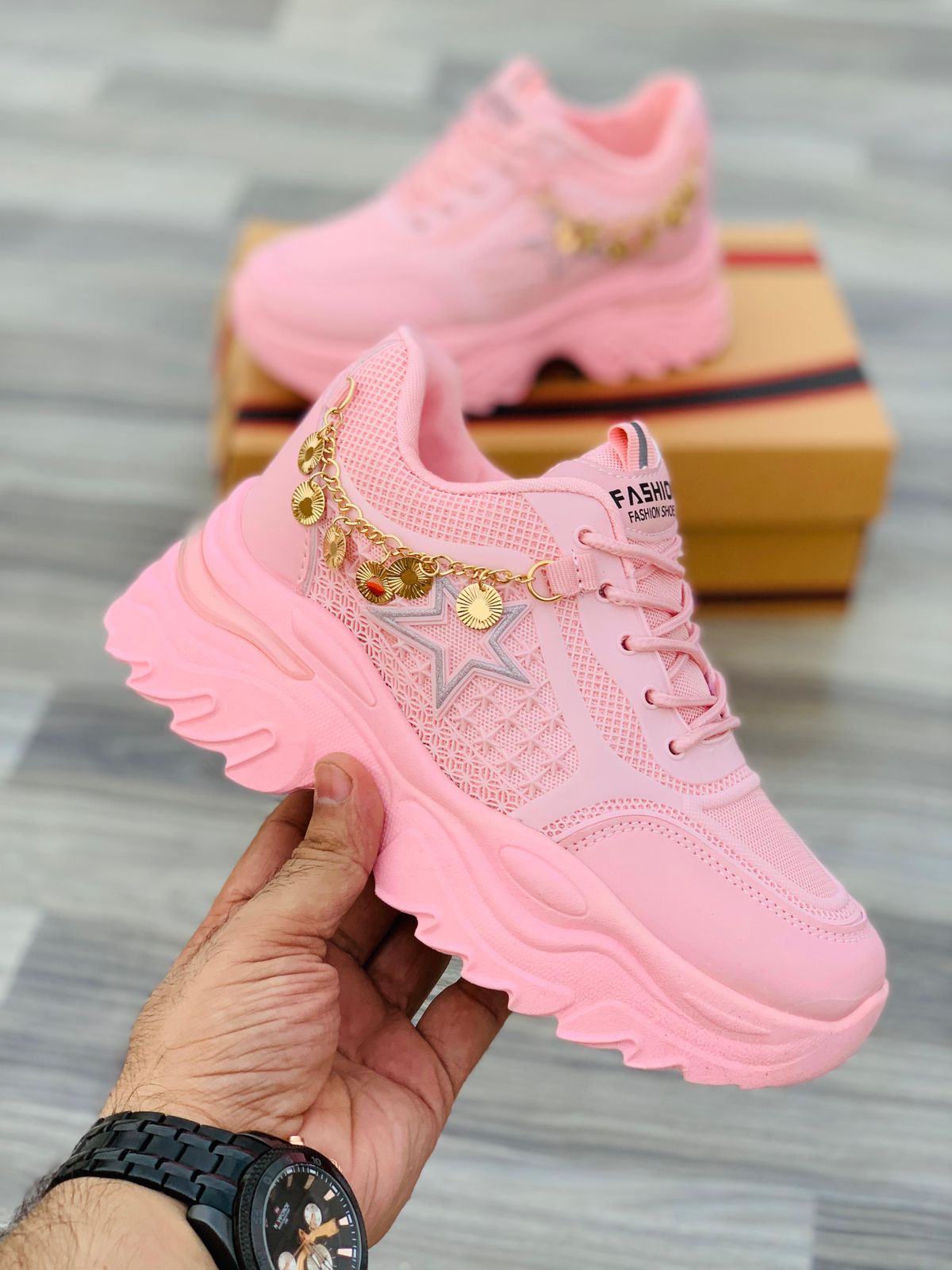 Stylish Chunky Fashion Sneakers (Pink & White)