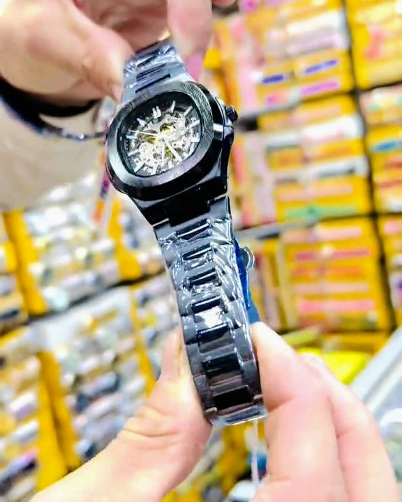 New Black Luxury Automatic Butterfly Lock transmit Watch Black