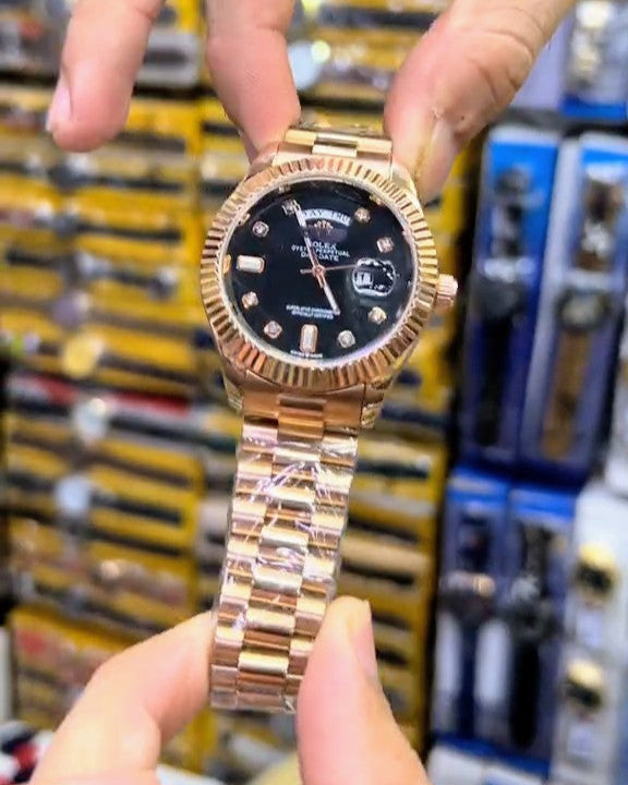 New Luxury Copper Black Dail color Tag Lock Date And Full Days Working Men Watches