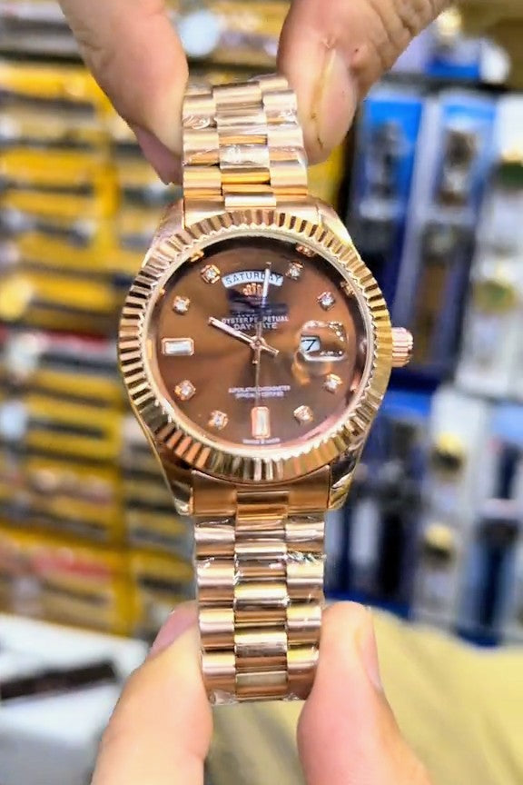 New Luxury Copper Dail color Tag Lock Date And Days Working Men Watches