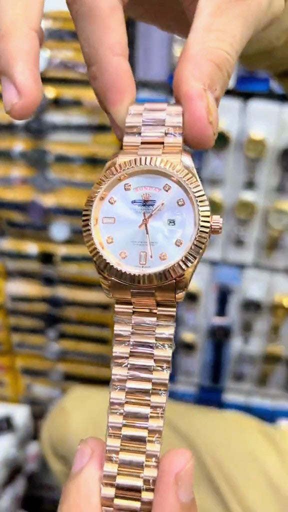 New Luxury Copper White Dail color Tag Lock Date And Full Days Working Men Watches
