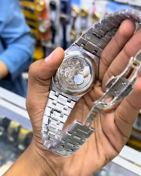 New Silver Black Dail Luxury Fitron Automatic Double Lock Watch