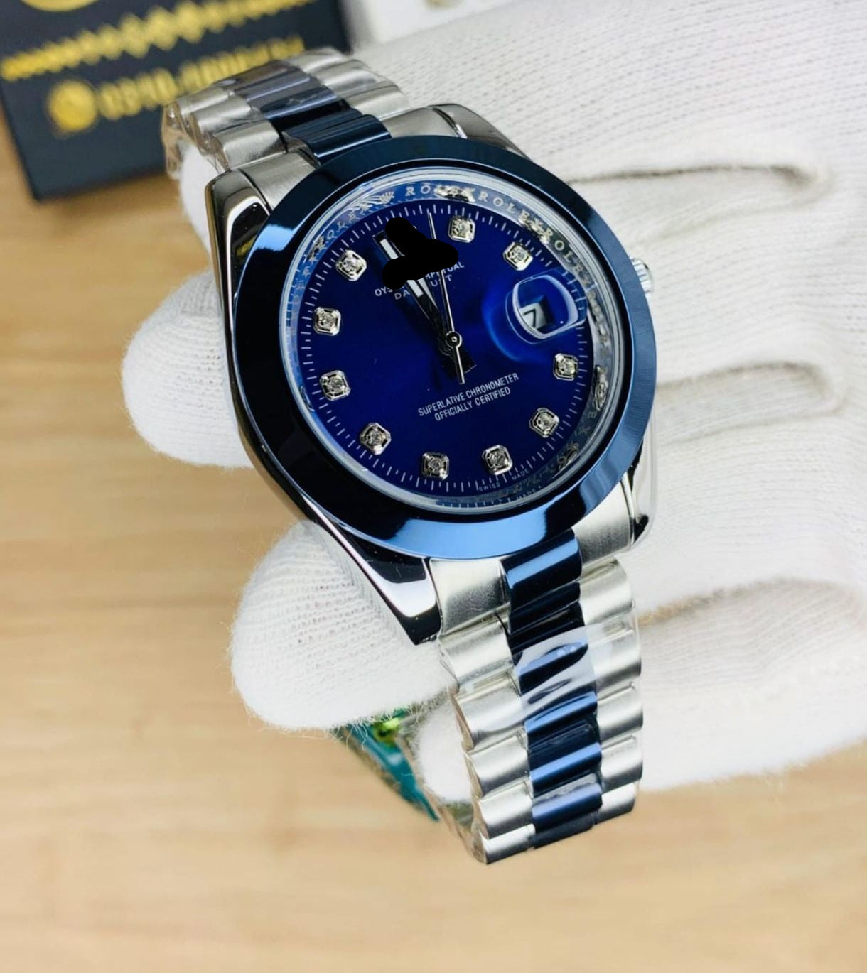 New Luxury Blue Silver Dail color Tag Lock Date Working Men Watches