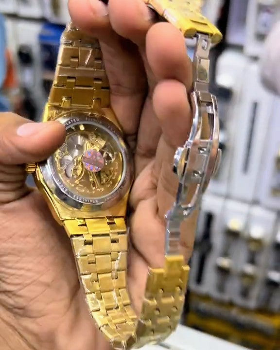 New Golden Green Dail Luxury Fitron Automatic Double Lock Watch