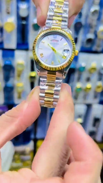 New Women Luxury Golden Silver White Dail Color Day And Date Working Watch