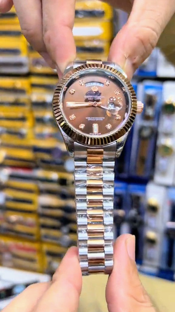 New Luxury Copper Plus Silver Golden Dail color Tag Lock Date And Days Working Men Watches