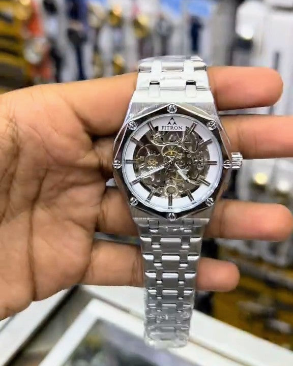 New Silver White Dail Luxury Fitron Automatic Double Lock Watch